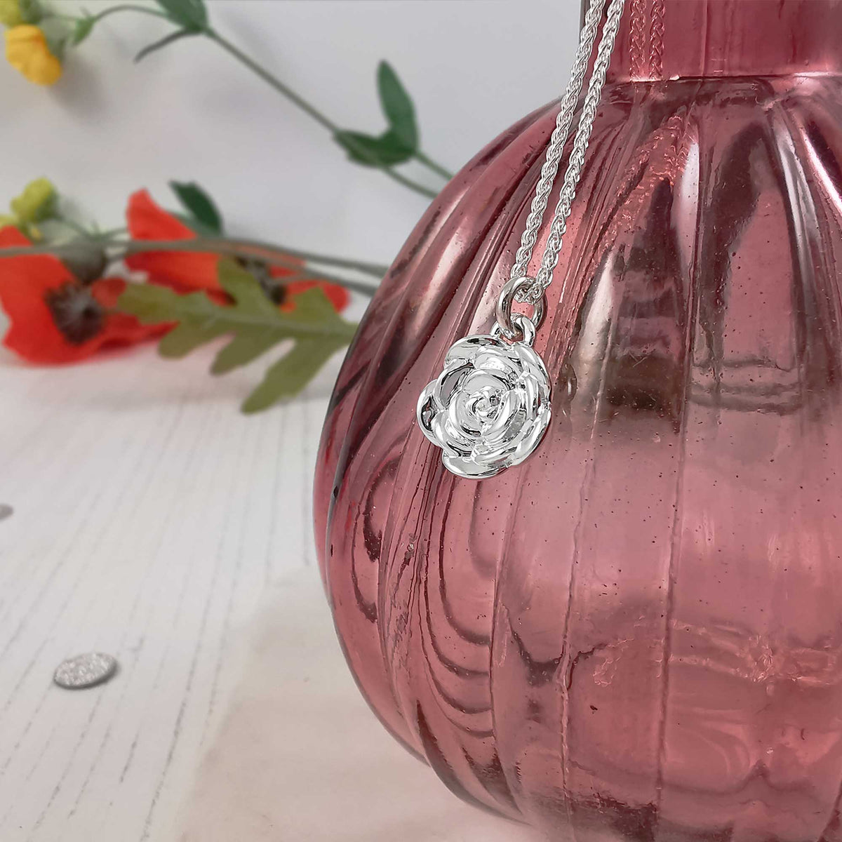 - Rose Flower Personalised  Silver Charm