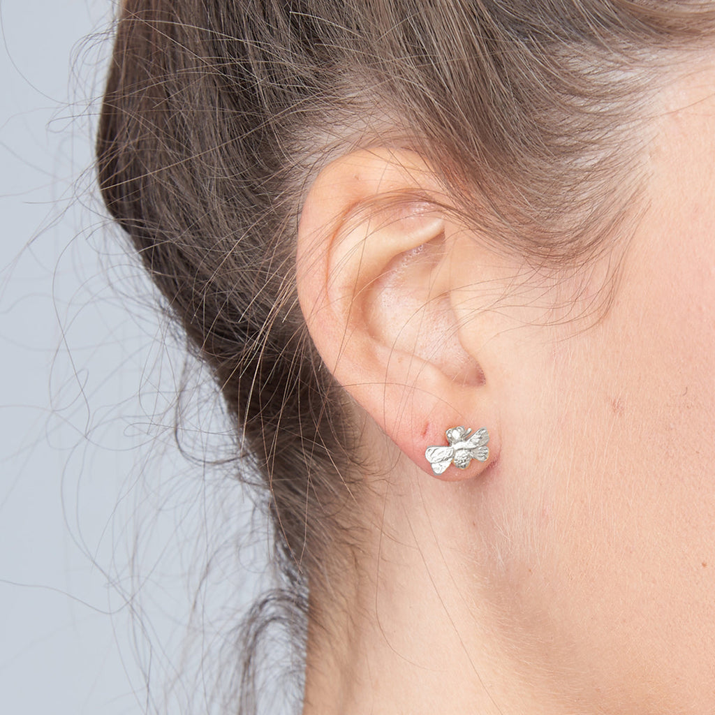 - Bumble Bee Silver Stud Earrings