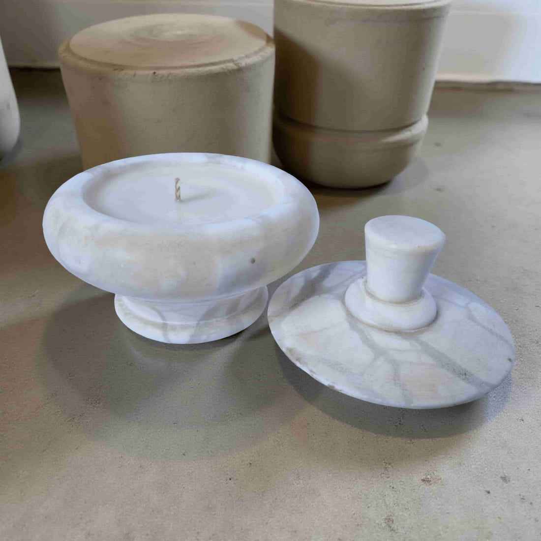 Repurposed Stone Trinket Dish Candle