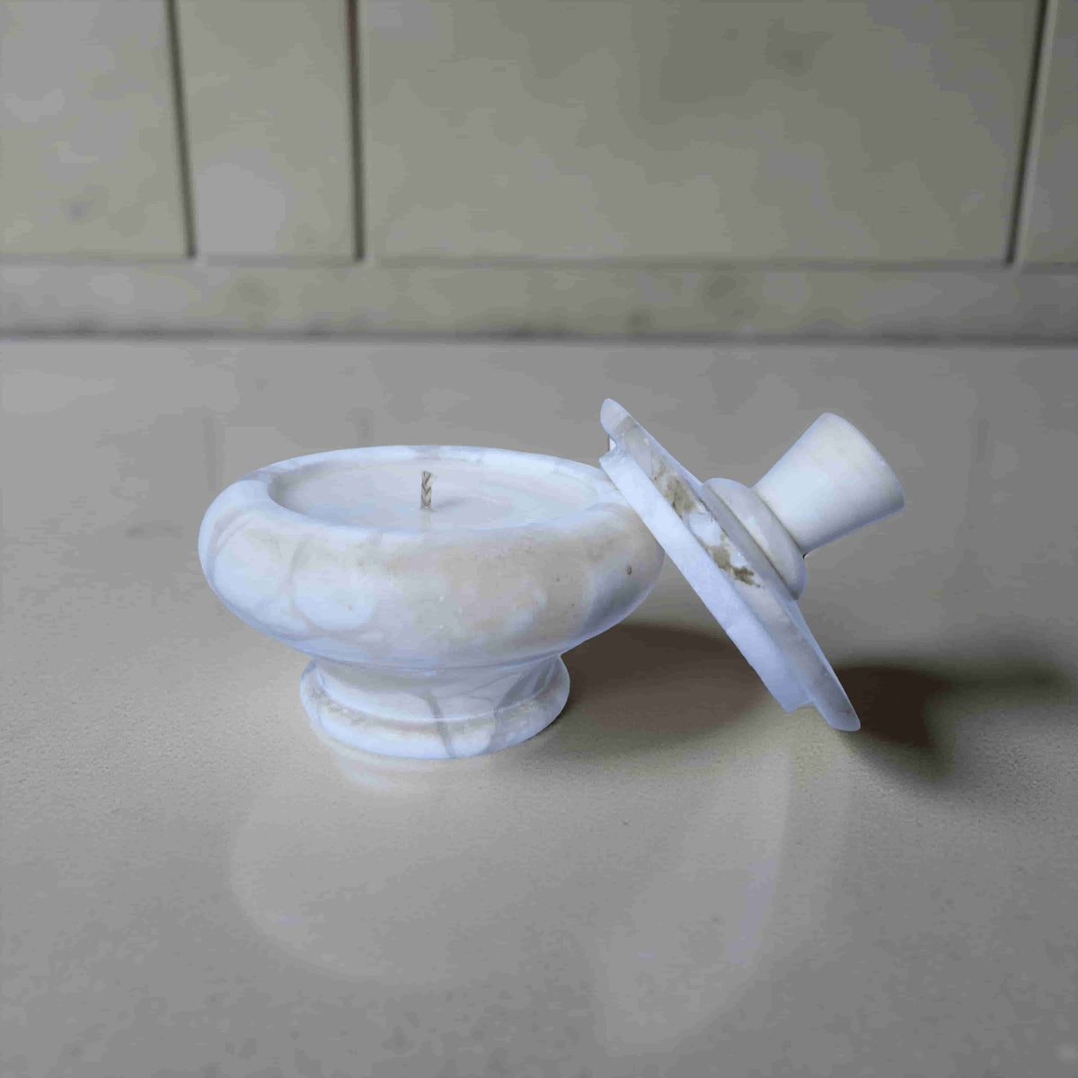 Repurposed Stone Trinket Dish Candle