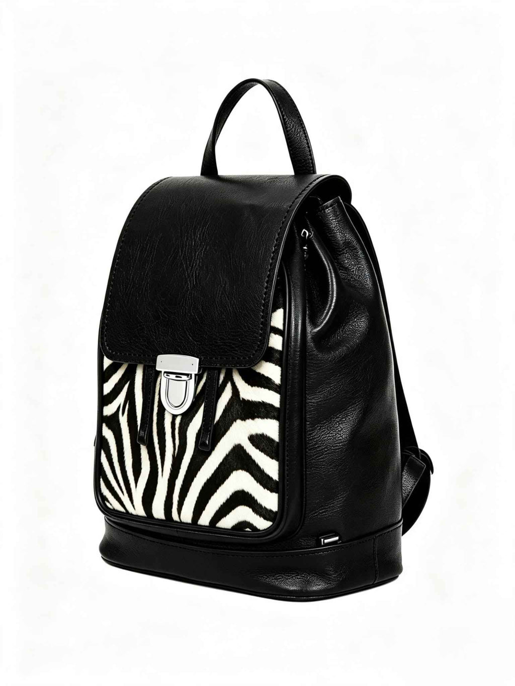 Soft Leather Backpack - Black & White Zebra Print